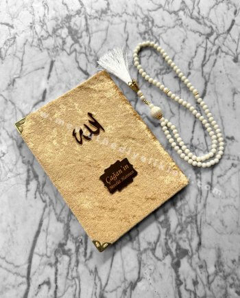 kadife kaplı yasin inci tesbih kadife mevlüt seti krem renk