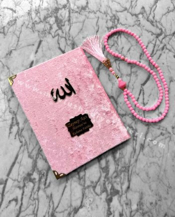 kadife kaplı yasin inci tesbih kadife bebek mevlüt hediyelikleri pembe renk